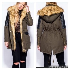 Olive Faux Fur Lined Hooded Jacket
